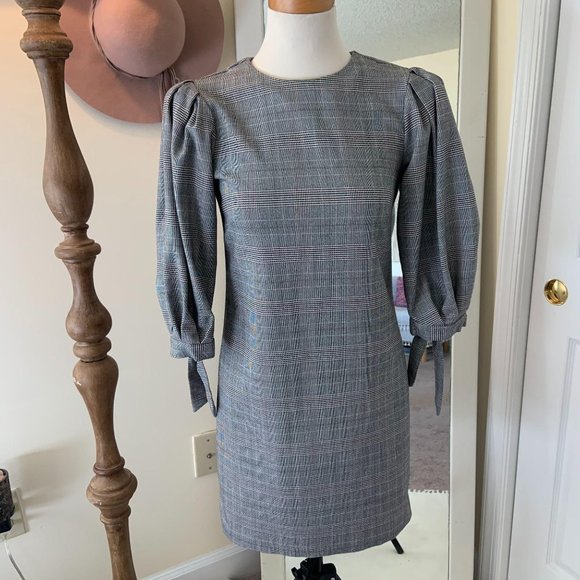 H&M Plaid Gingham Picnic Mini Dress Balloon Sleeve - Picture 3 of 10